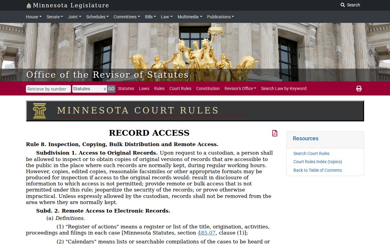 Isanti County court records Rule 8 public-access source