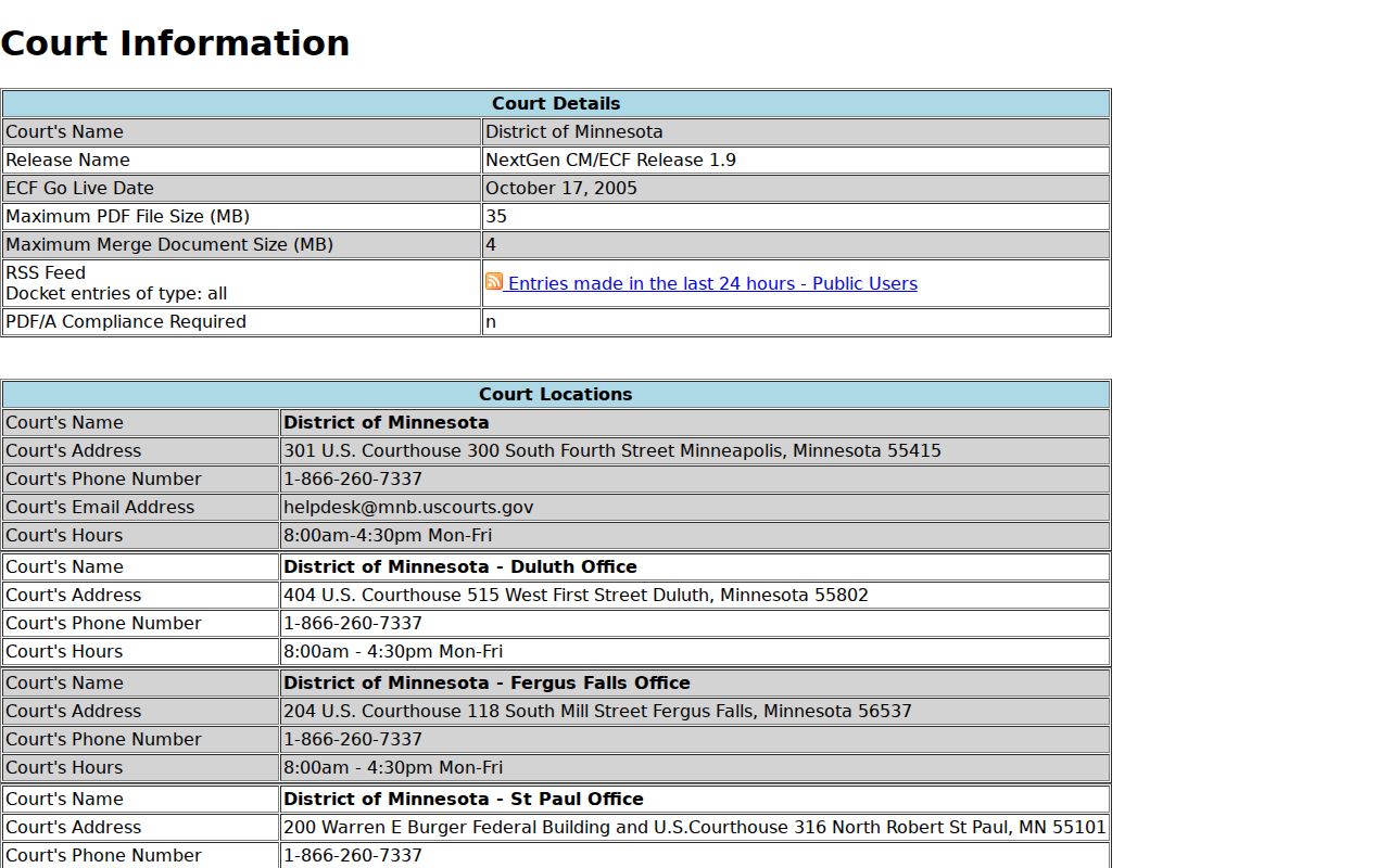 Isanti court docket federal court-information comparison