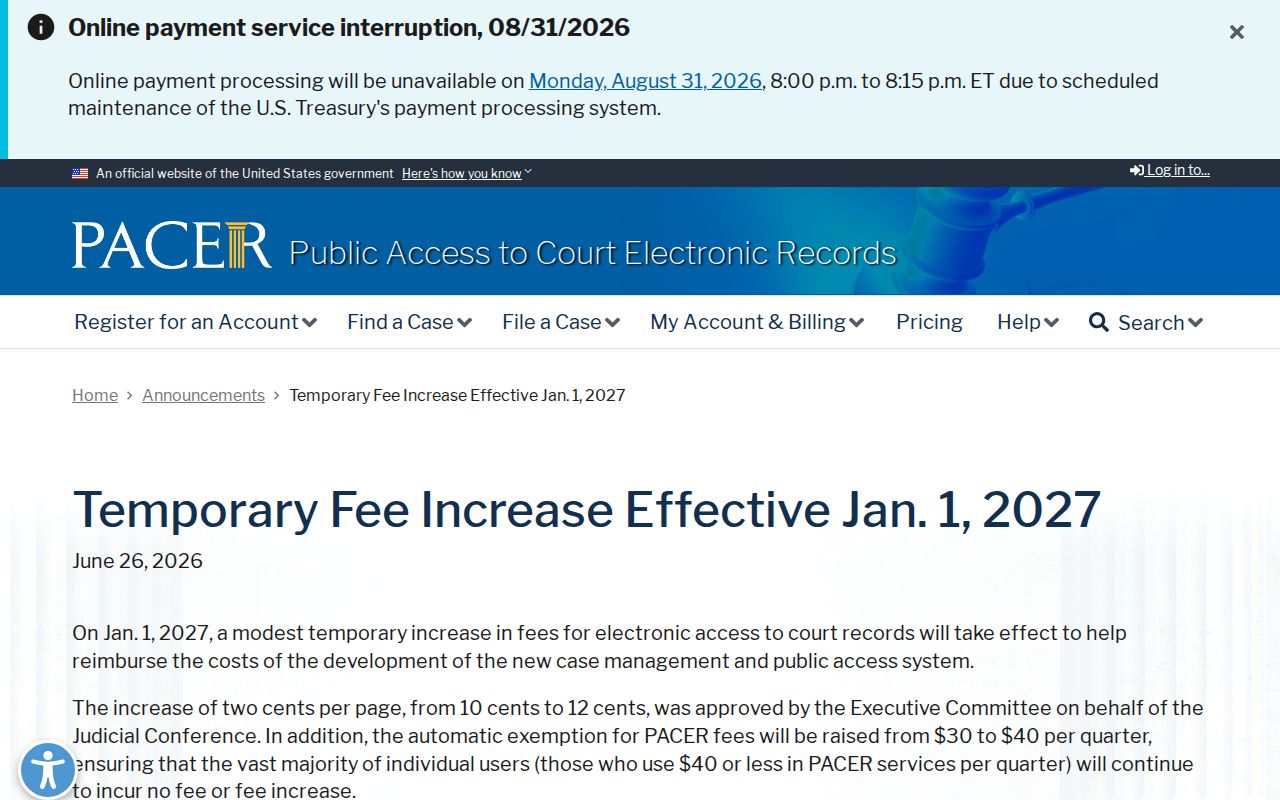 Isanti court record federal PACER announcement comparison